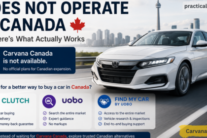 Carvana Canada infographic with white car and Canadian car buying alternatives.