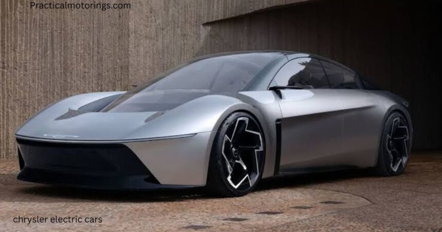 Futuristic Chrysler electric SUV concept in silver with sleek aerodynamic styling, LED lighting, panoramic glass roof, and modern EV design showcasing the future of Chrysler electric cars.