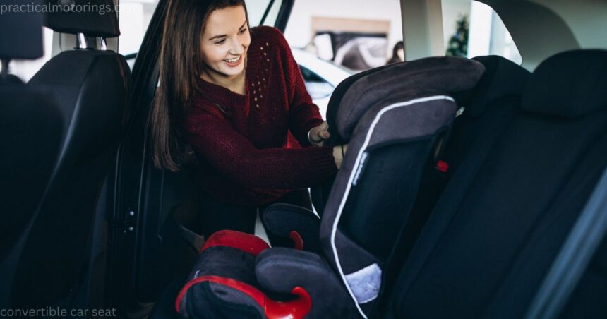 Canadian parent buckling toddler into a convertible car seat inside a family vehicle.