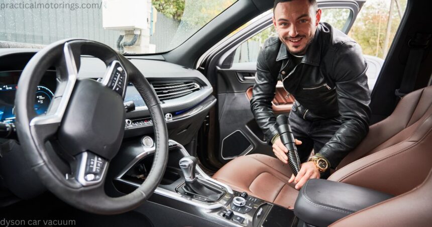 Dyson car vacuum cleaning muddy floor mats in a Canadian vehicle