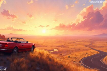 Sleek sports car set against a scenic Canadian highway, ideal as a car background wallpaper.